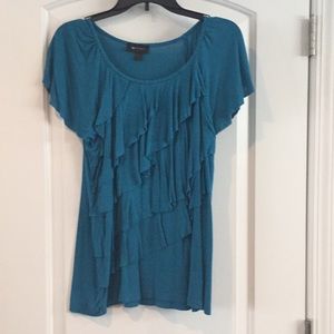 Turquoise ruffled short sleeve top
